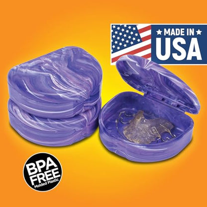 Practicon Marble Retainer Cases, Orthodontic Aligner Case, Mouth Guard Holder (3 Pack) (Purple) - color: Purple