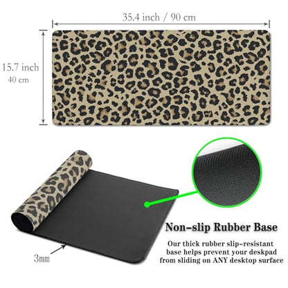 Large Desk Pad Black and Yellow Long Mousepad, Keyboard Mouse Pads Gaming Desk Mats, Full Desk Mouse Pad Non-Slip Rubber Base, 35.4" X 15.7" for Work/Game/Office/Home Leopard Pattern - color: Leopard Pattern