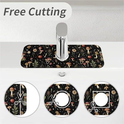 Kitchen Sink Splash Guard，small mushrooms flowers-1 Faucet Mat Sink Gadgets-Super Absorbent Fast Drying Mat Drip Catcher for Kitchen, Bathroom,Sink Mat, Dish Drying Mat, Bathroom(15" X 5.5" ) - color: small mushrooms flowers-1