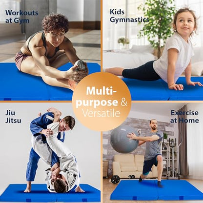 Foamma Gymnastics Mat - 4" x 2 ft x 6 ft, Blue Foldable Landing Pad for Kids and Adults, High-Density and Waterproof Tumbling Mat, Ideal for Wrestling, Gymnastics, Indoor and Outdoor Use - size: 2ft x 6ft