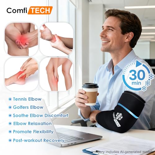 ComfiTECH Dual-Gel Elbow Ice Pack Wrap for Arm, Knee & Calf, L | Multi-Use Ice Sleeve with 30-Min Cooling for Tennis Elbows, Golfers Arm, Reusable Cold Compression for Muscle Relaxation - size: L-Dual-Gel