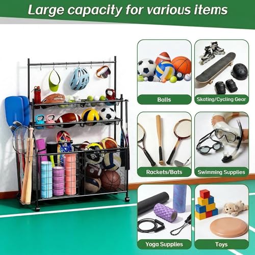 Garage Sports Equipment Organizer, Ball Storage Rack Large - size: Large