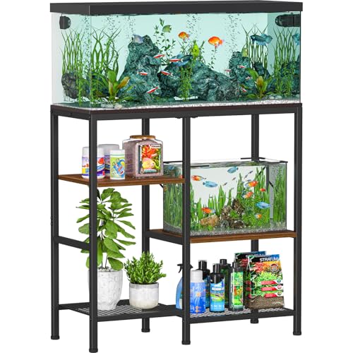 Snughome 30 Gallon Aquarium Stand, Fish Tank Stand with Shelf for Storage, 3 Tier Heavy Metal Frame Fish Tank Stand, 30 Gallon Aquarium Stand for Home Office, 30.31" x 12.01" x 30.31", Rustic Brown