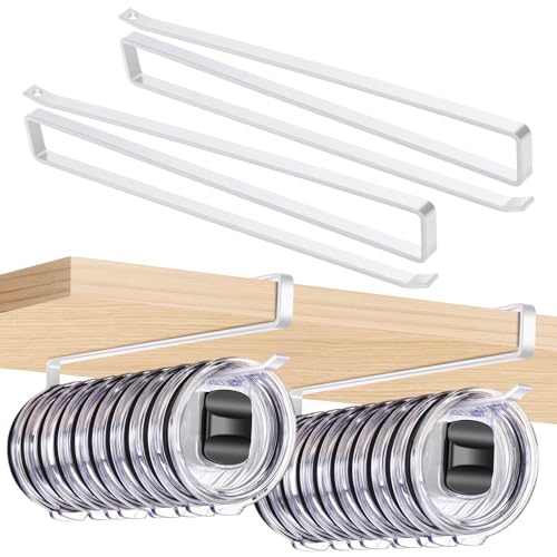 4Pack Tumbler Lid Organizer for Corner Cabinets, Space-Saving Cup Holder, Water Bottle Storage, Kitchen Organization, No Drilling up to 48 Lids (White) - color: White, size: 4Pack