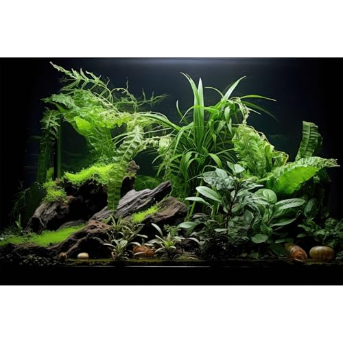 Aquarium Background Freshwater Green Plants Fish Tank Background Aquatic Underwater Sea Grass Terrarium Backgrounds Wood Root Rock with Moss Jungle Style Fish Tank Backgrounds Poster Wallpaper 24x12in - color: Pure Green, size: 24(W)x12(H)inches/ 60(W)*30