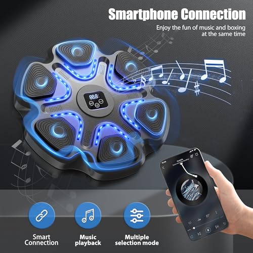 Music Boxing Machine, Boxing Machine Wall Mounted Music with Gloves, Electronic Boxing Target for Adults, Smart Boxing Training Equipment, Boxing Machine for Home and Gym - color: Black
