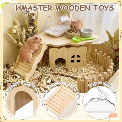 5 Pcs Hamster Platform Wooden Fence Bridge Ladder Climbing Toy Hidden House Exploring Toy with Hamster Bath Container Decor Cage Accessories for Small Animals Dwarf Syrian Gerbils Squirrel(Classic) - style: Classic