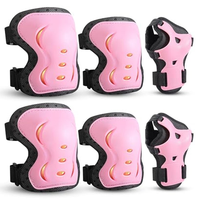 Kids Youth Adult Protective Gear Set Adjustable Knee Elbow Wrist Guards - color: Pink, size: Large