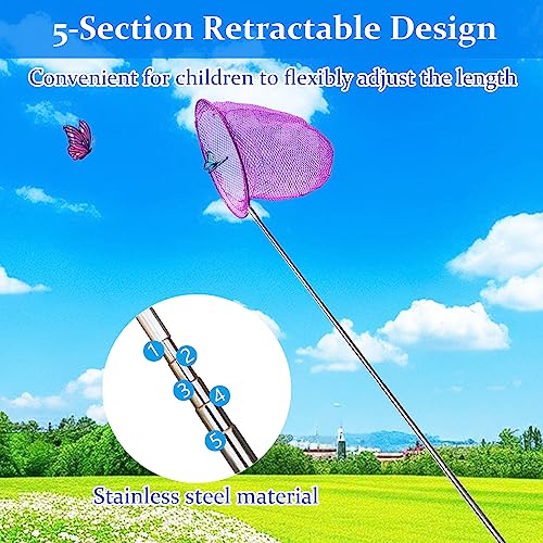 2 Pack Insect Catching Nets, Telescopic Stainless Steel Pole, Fishing Nets,Butterfly Nets, Nature Exploration Toys for Kids Outdoor Playing