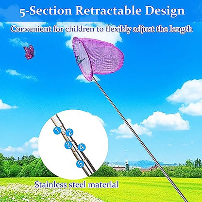 2 Pack Insect Catching Nets, Telescopic Stainless Steel Pole, Fishing Nets,Butterfly Nets, Nature Exploration Toys for Kids Outdoor Playing