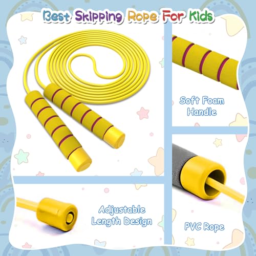 Jump Rope For Kids,Jump Rope Kids,Adjustable Soft Skipping Rope,Toddler Jump Rope With Skin-Friendly Foam Handles For Kids, Boys,Girls,Women, Men,Exercise Activity,Outdoor Fitness - color: Blue+Yellow