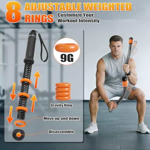 Cordless Battle Ropes Adjustable Weighted with 8 Removable Weight Rings | Portable, Ropeless, Storage bag, non-slip handle, for Home Gym, HIIT, Functional ＆ Full Body Workout for Women and Men