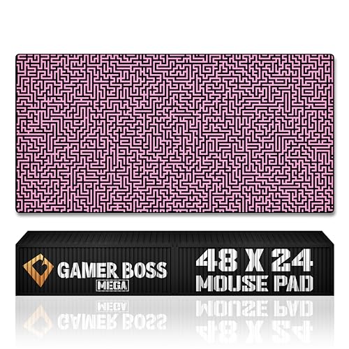 Gamer Boss - Gaming Mouse Pad - 48 x 24 Inches - 4mm Thick with Stitched Edges, Non-Slip Rubber Base, Premium Cloth Mousepad, Desk Mat for Laptop, Keyboard, Computer & PC (Mega, Pink Maze) - color: Pink Maze, size: 48" x 24"