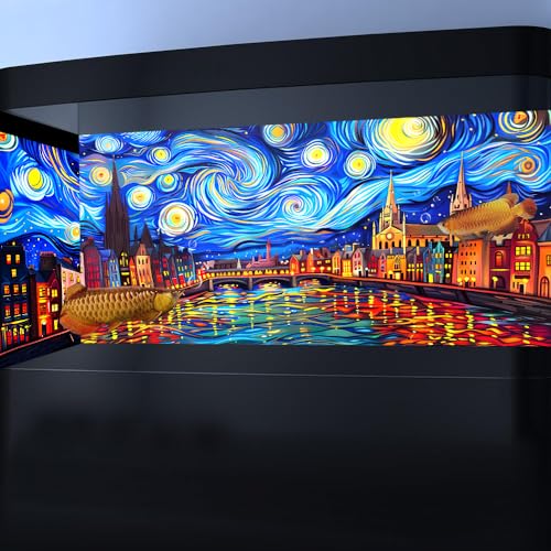 36X24IN Blacklight Vincent Van Gogh Black Light Aquarium Background, UV Fish Tank Background Art Oil Painting Terrarium Background with 10 EVA Double-Sided Tape - size: 36X24in/90X60cm