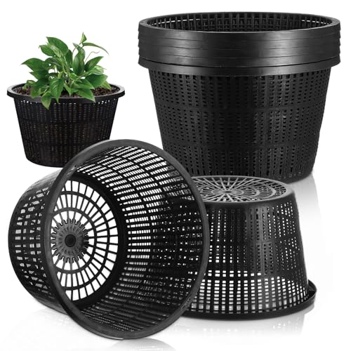 5 Pcs Net Pots for Hydroponics, 8.35 Inch Black Pond Plant Baskets, Hydroponic Cups with Slotted Mesh for Aquatic Plants, Orchids, Nursery & Indoor/Outdoor Growing