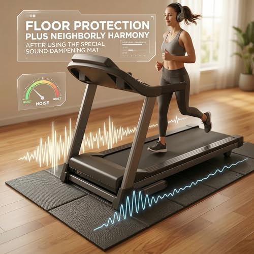 Foldable Walking Pad Mat, High-Density PVC Treadmill Mat for Hardwood Floors & Carpet, 55" x 24" Space-Saving Exercise Equipment Mat for Under Desk Bike, Elliptical & Home Gym,Black