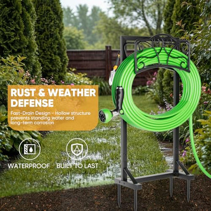Heavy-Duty Garden Hose Holder with Tool Hooks and Stable Base, Metal Hose Hanger Garden Hose Storage Holds 160Ft, Rustproof Freestanding Water Hose Holder for Outside, Yard, Lawn, Farm - size: Holder 42.1in