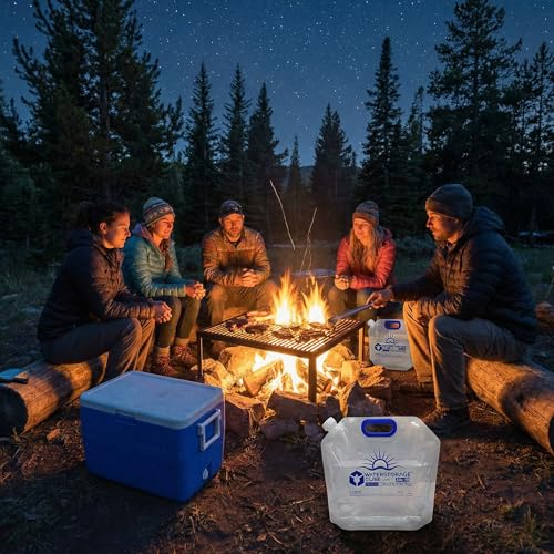 WaterStorageCube Premium Collapsible Water Container Bag, BPA Free Food Grade Clear Plastic Storage Jug for Camping Hiking Backpack Emergency, No-Leak Freezable Foldable Water Bottle 1.3/2.6 Gallon - size: 1.3 Gallon, style: 4-Pack