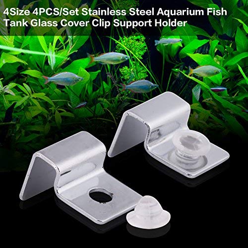 Fdit Pack of 4 Stainless Steel Aquarium Fish Glass Cover Clip Support Holder for Protecting(6mm)