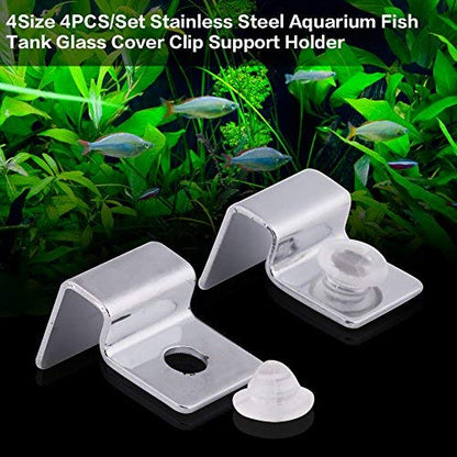 Fdit Pack of 4 Stainless Steel Aquarium Fish Glass Cover Clip Support Holder for Protecting(6mm)
