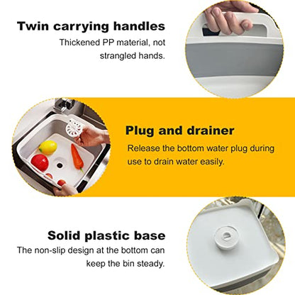 Collapsible Dish Basin & Sink Tub with Drain Plug – 2.4 Gal Baby Bottle Wash Basin, Bottle Washing Bin for RV, Camping, Kitchen | Collapsible Water & Bottle Basin (Grey)