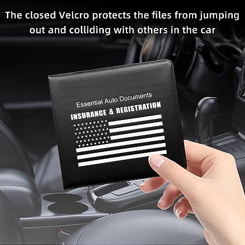 Car Registration Insurance Holder, 2Pack Essential Auto Card Document Glove Box Organizer with Touch Fastener, Vehicle Interior Accessories Perfect for Most Car, Truck, SUV (Black/White Flag)