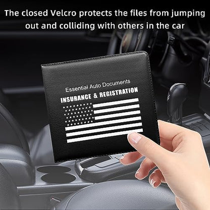 Car Registration Insurance Holder, 2Pack Essential Auto Card Document Glove Box Organizer with Touch Fastener, Vehicle Interior Accessories Perfect for Most Car, Truck, SUV (Black/White Flag)