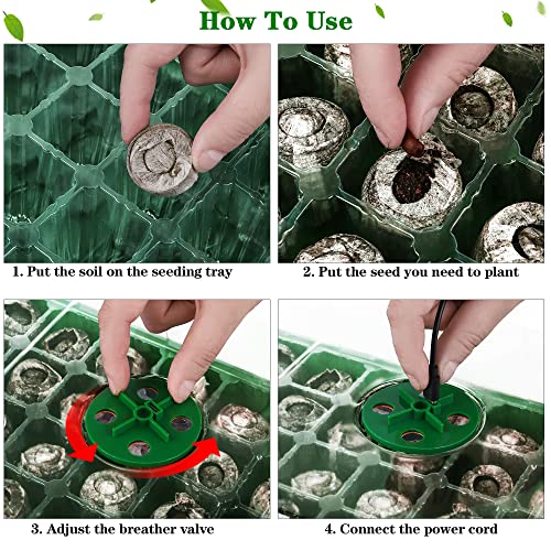 3 Pack Seed Starter Tray Kit with Grow Light Germination Trays with Humidity Dome, 120 Peat Pellets, Gardening Tools, Plant Labels, Plant Growing Trays for Seeds Growing Starting, Green - color: Green