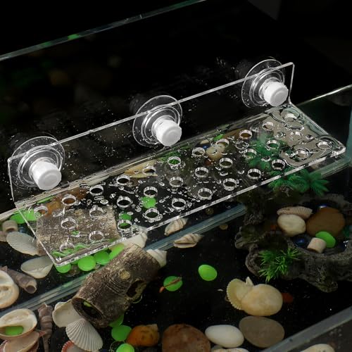 POPETPOP Coral Frag Rack : 32 Holes Clear Acrylic Coral Bracket with Powerful Suction Cup for Fish Tank Aquarium, 13.17X4.13X2.16in