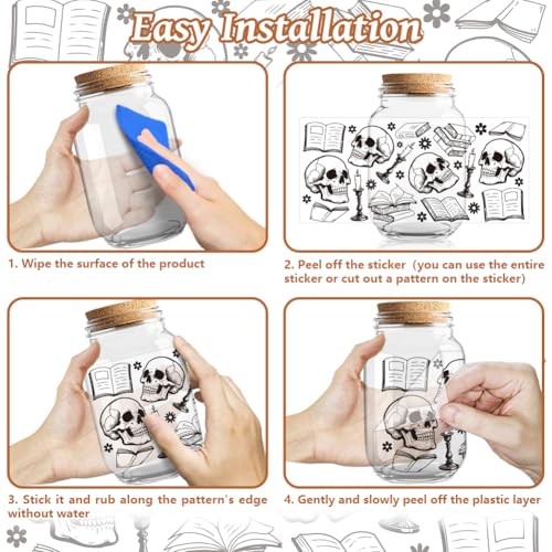 UV DTF Cup Wraps Transfer Stickers Book and Skull Pattern, 10 Sheets Waterproof Custom Vinyl Transfer Sticker 16oz Coffee Glass Cup Tumbler Bottle Mug Decals for Men Women - style: Book and Skull