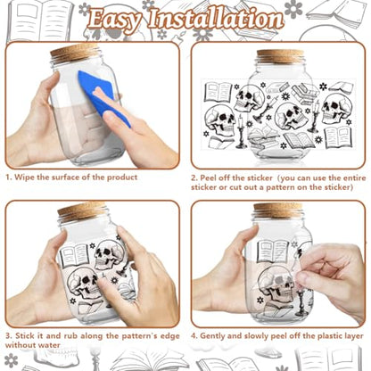 UV DTF Cup Wraps Transfer Stickers Book and Skull Pattern, 10 Sheets Waterproof Custom Vinyl Transfer Sticker 16oz Coffee Glass Cup Tumbler Bottle Mug Decals for Men Women - style: Book and Skull