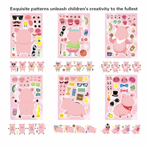 24PCS Pig Stickers for Kids Toddlers, Make-a-face Stickers, Make You Own Kawaii Pink Piggy Stickers Cute Animal Stickers for Brithday Party Favor Supplies Gifts, Teacher Classroom Reward - style: Pink Pig Stickers