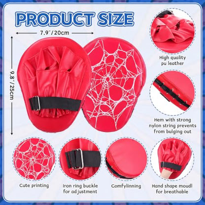 Boxing Gloves and Punching Mitts Set 4oz Gloves Boxing Pads Kids Youth Sparring Gear Training Equipment for Taekwondo Kick Karate Muay Thai MMA Martial Art - style: Red Spider