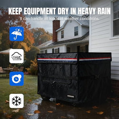 28x28x26 Inch Generator Cover. Available in 25/27/28/30/32/38 Inches. 900D Heavy-Duty Oxford Fabric with Advanced Windproof Buckles.Open top to add fuel. Suitable for Most 7000-10000W Generator.Black