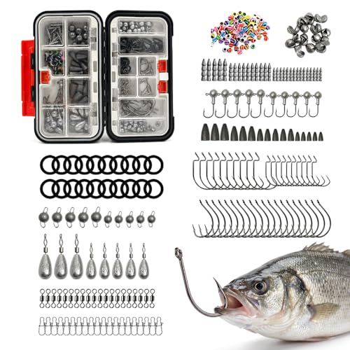 Fishing Tackle Box - 264pcs Complete Fishing Gear Kit, Tackle Box Organizer with Tackle Included, Fishing Hooks, Fishing Weights etc, Fishing Accessories for Bass Trout Crappie, Fishing Gift for Men