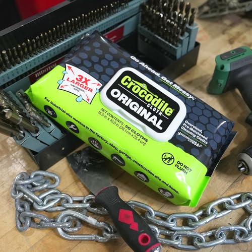 Crocodile Cloth Original Cleaning Wipes, Heavy-Duty Multi-Surface Hand & Tool Wipes, Water-Based, Safe on Skin, 100 Count, 15 x 10 Inch - size: 100 Count (Pack of 1)