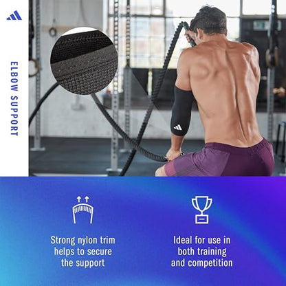 adidas Elbow Support Sleeve - Seamless and Smooth Elbow Support for Training, Competitions, and General Fitness - Ergonomic Design, Nylon Trim - Durable & Breathable - Black (Red Logo), Small - size: Small, style: adidas Elbow Support