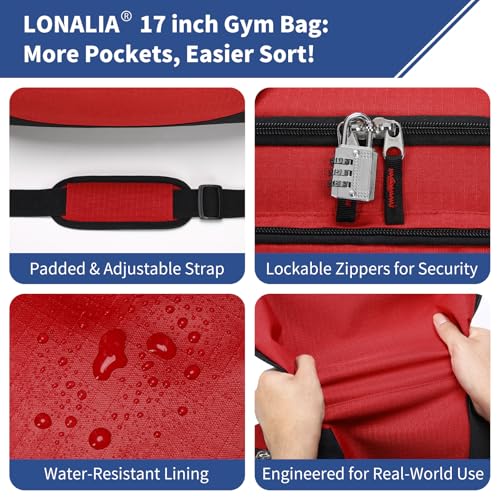 30L Gym Sport Duffle Bag, 17 inch, Red - color: Red