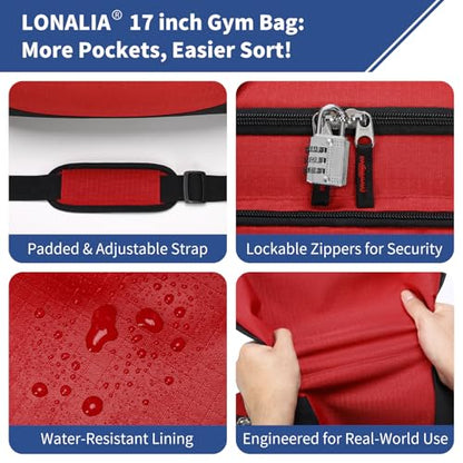 30L Gym Sport Duffle Bag, 17 inch, Red - color: Red