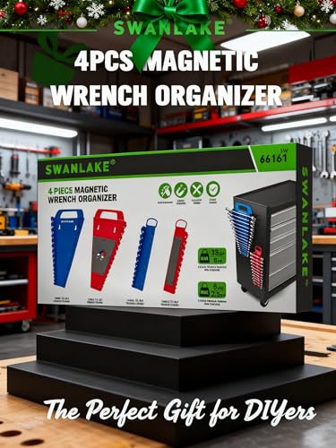 SWANLAKE 4-Pack Magnetic Wrench Organizer Toolbox Holder, 2PCS 15-Slot and 2PCS 12-Slot Wrench Organizers, SAE & Metric Ratchet Holders for Tool Box - style: 54-Slot