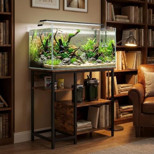 Garvee 40-50 Gallon Fish Tank Stand with Power Outlets, Heavy Duty Metal and Wood Aquarium Stand with 4-Tier Open Storage Shelves and Sturdy Legs - color: Brown, size: 36.6