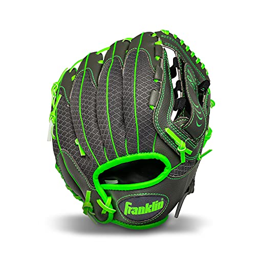 Franklin Sports Youth Teeball Gloves - Shok Sorb Kids Baseball + Teeball Mitt - Boys + Girls Fielder Gloves - 10.5" Inch - color: Graphite/Lime