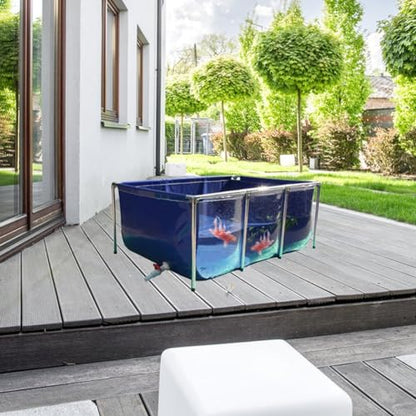 PVC Canvas & Steel Pipe Frame, Large Aquarium Pool Pond for Fish & Aquatic Pets, Transparent Viewing Window Panel, Easily Assembled(140x140x71cm)
