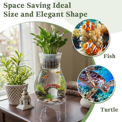 1 Gallon Plastic Aquaponic Planter and Aquarium Betta Bowl Fish Aquariums Small Fish Tank with Base and Top Promotes Healthy Hydroponic Environment for Plants (Spherical) - style: Spherical
