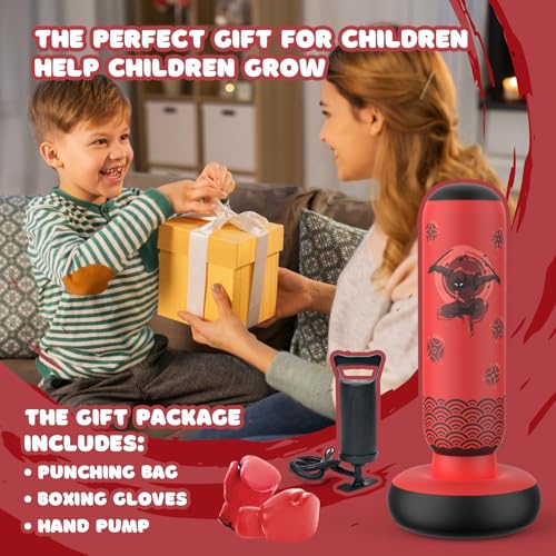 Sunikko X Tall Punching Bag for Kids, Larger 66 Inch Inflatable Stable Boxing Bag for Teens, Ninja Shuriken Toy Gifts for Boys Girls, Boxing Set with Gloves and Pump for Practicing Karate Taekwondo