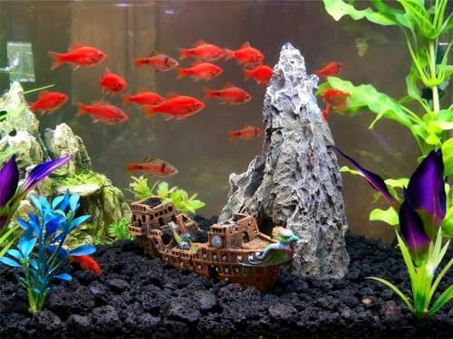Aquarium Shipwreck Decoration,Pirate Ship Ornament Made of Resin, Eco-Friendly Sunken Ship Accessory for Freshwater & Saltwater Tanks