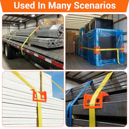 24 Pack Edge Corner Protectors for Flatbed Trucks, Heavy-Duty Plastic Cargo Guard – Reusable V-Shaped Tie Down Protectors for Up to 4 Inch Ratchet Straps, Shipping, and Load Securing (Orange)