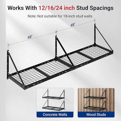 FLEXIMOUNTS 2-Pack 2x4 ft Garage Wall Shelving with 4 Hooks, Black