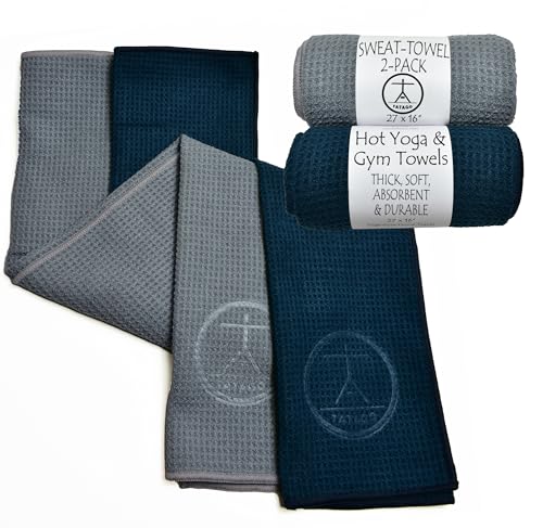 Hot Yoga Sweat & Hand Towel - Soft & Absorbent, Quick Drying Microfiber Non Slip for XL Yoga Mat or Gym - Travel Towel 2-Pack - color: Oceanic/Nube Gris
