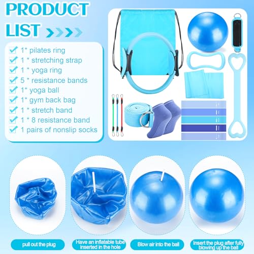 RoundFunny 18Pcs Pilates Ring Set, Women Exercise Accessories - color: Blue
